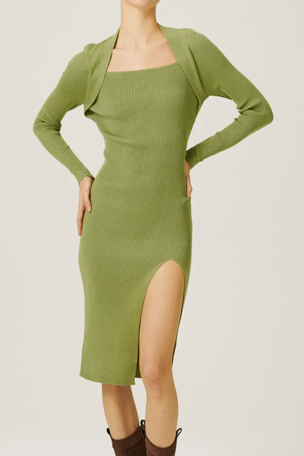 Square Neck Knitted Dress