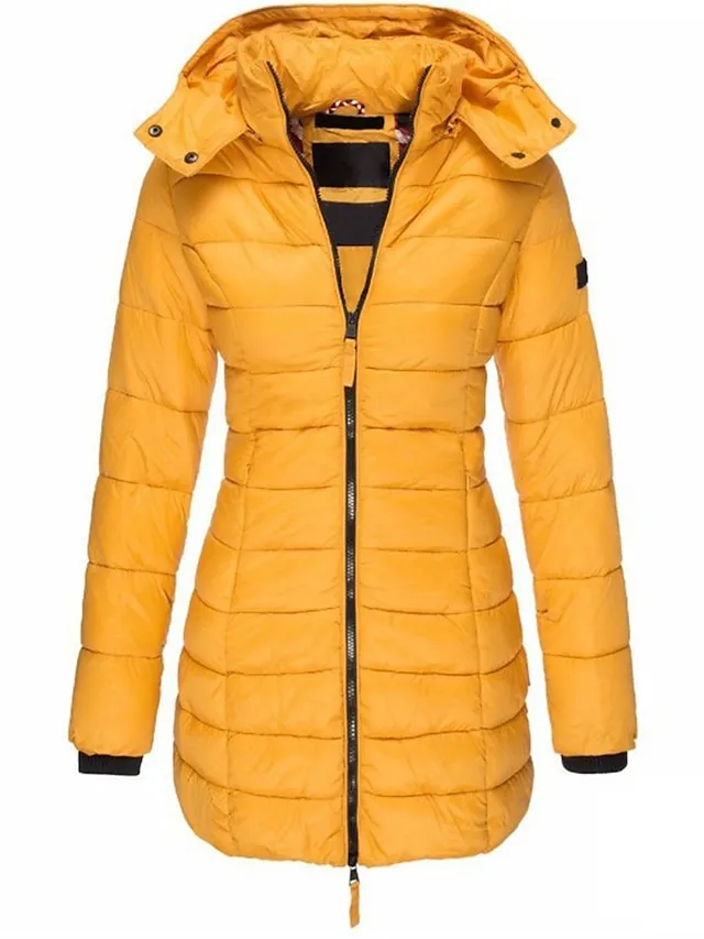 Women's Winter Coat Quilted Jacket Mid Length Puffer Coat Thermal Warm Parka with Pocket Fall Windproof Heated Coat  Zipper Hooded Lightweight Outerwear Long Sleeve Army Green Black