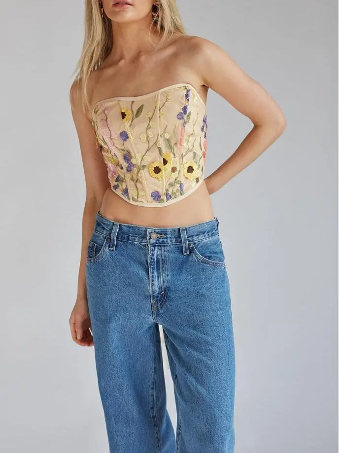 Marigold Strapless Floral Lace Corset Top