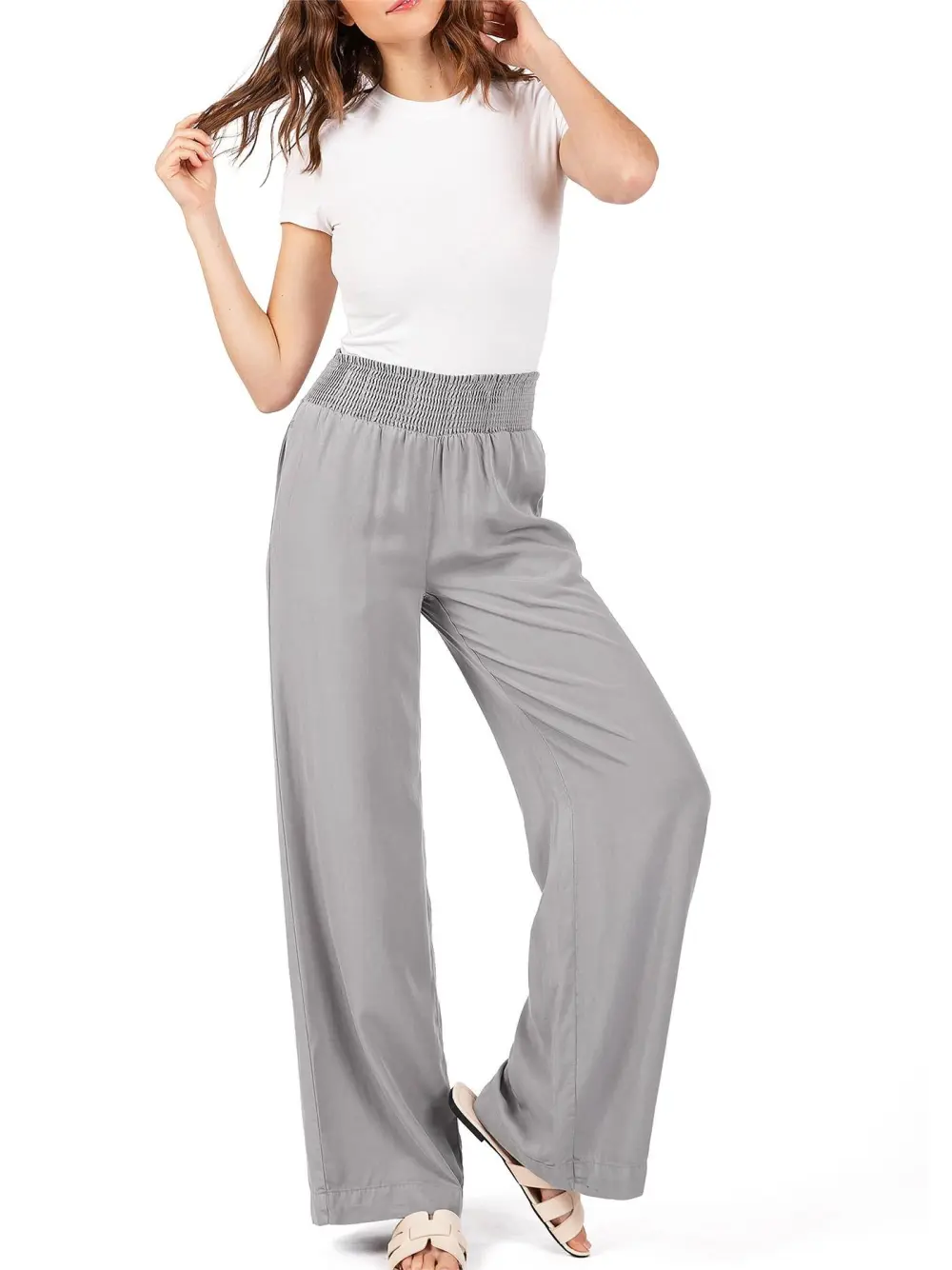 Elastic Waist Wide-Leg Pants