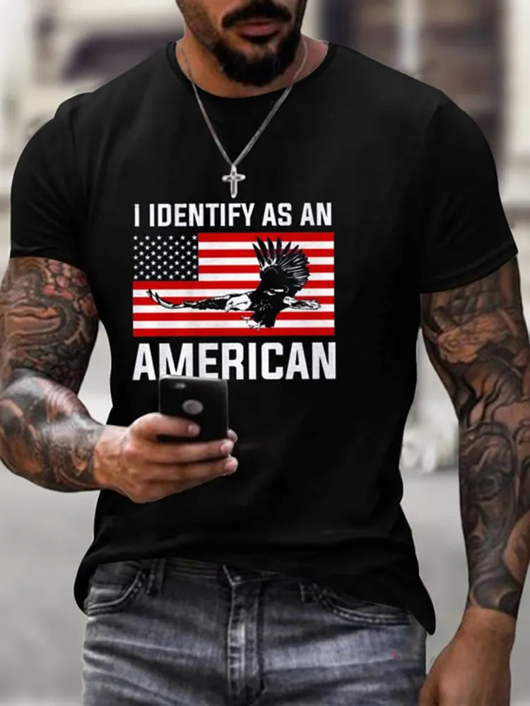 Men'S Shirt I Identify As An American Round-Neck Short-Sleeved T-Shirt