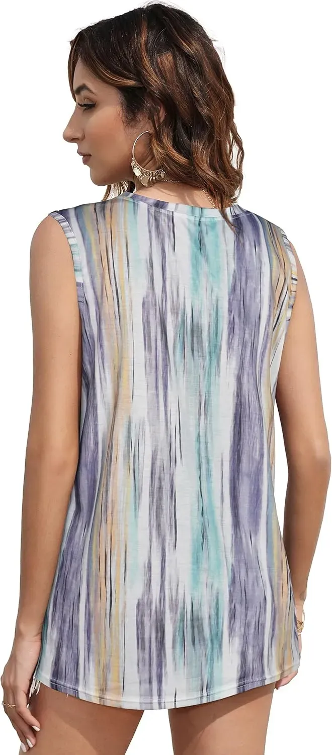 Summer Tops for Women Sleeveless V Neck Tshirt Loose Fit Casual Tank Tunic Blouse