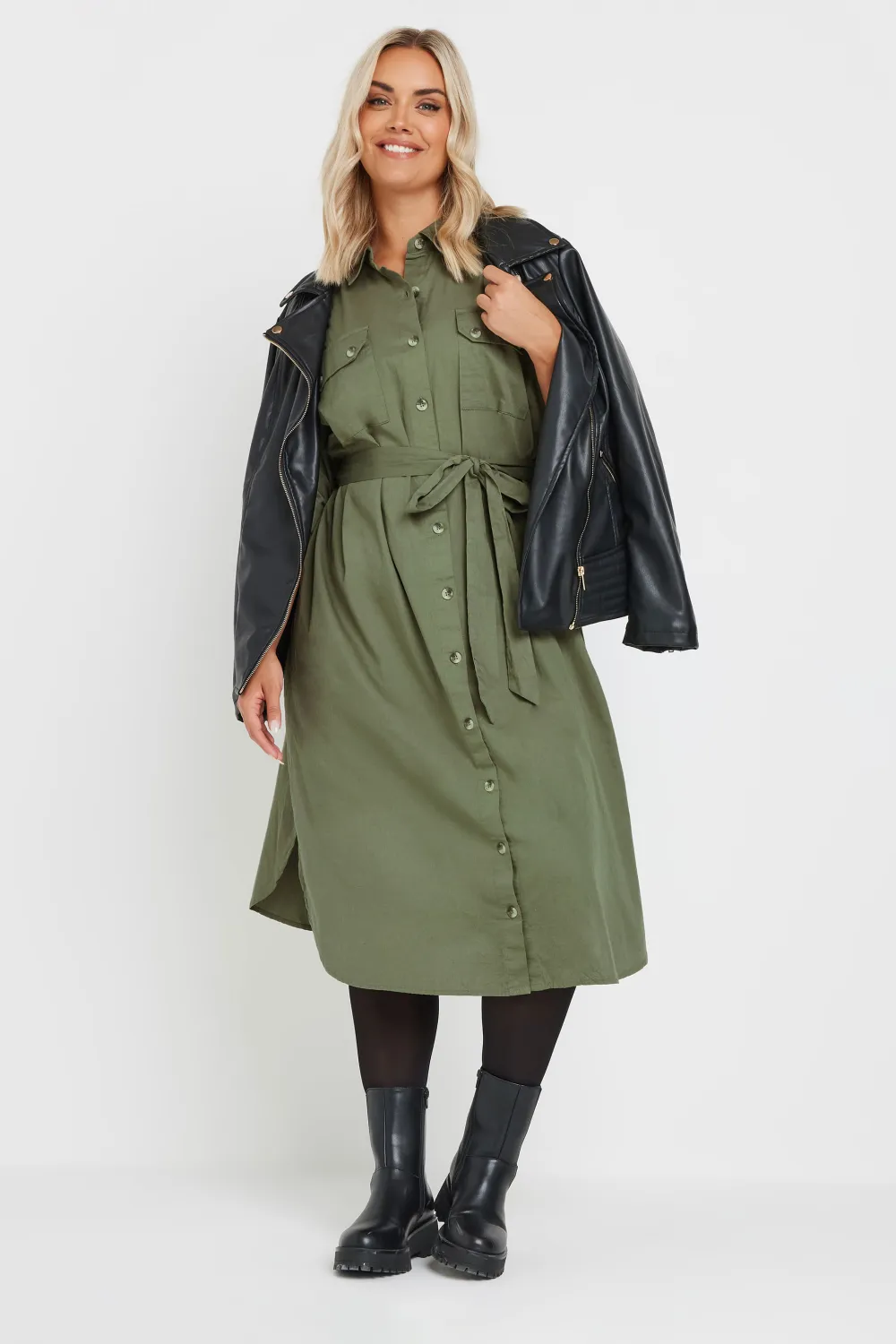 YOURS Curve Khaki Green Utility Shirt Dress