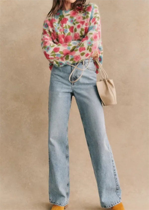 Floral Print Crew Neck Sweater