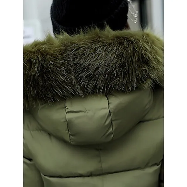 Women's Parka Long Puffer Jacket Windproof Thermal Warm Heated Coat with Pockets Winter Coat with Fur Collar Hood Long Sleeve Full Zip Black White Pink