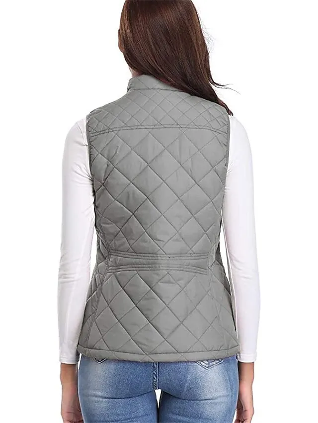 Women's Quilted Vest Crop Sleeveless Winter Coat Lightweight Puffer Gilet Warm Windproof Outerwear with Pockets Zip up Fall Street Casual Jacket Light Blue claret Sea Blue