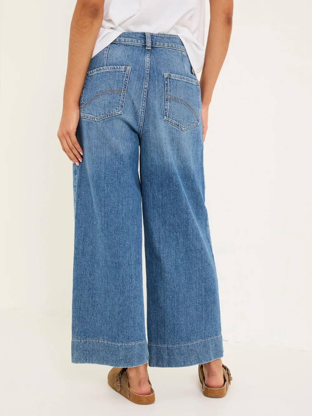 Hove Blue Denim Wide Leg Crop Jeans