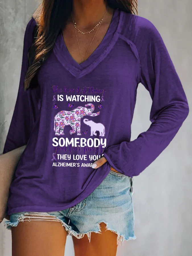 Women'S Is Watching Somebody They Love You Alzheimer'S Awareness V-Neck T-Shirt