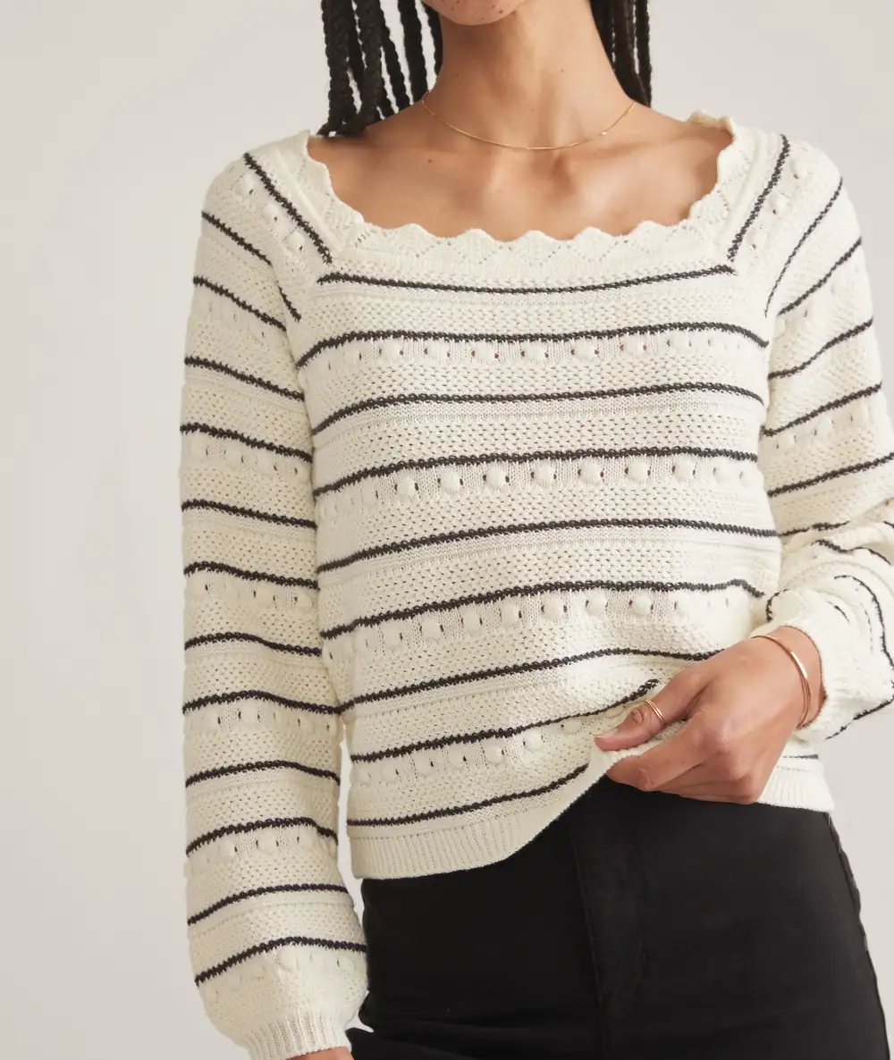 Scalloped Edge Striped Knit Top