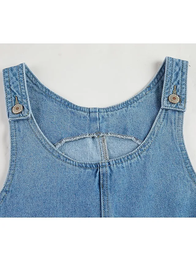 Women's Casual Dress Shift Dress Denim Overall Pinafore Dress Mini Dress Denim Fashion Modern Outdoor Daily Vacation U Neck Pocket Sleeveless Summer Spring 2023 Regular Fit Black Blue Gray Plain S M