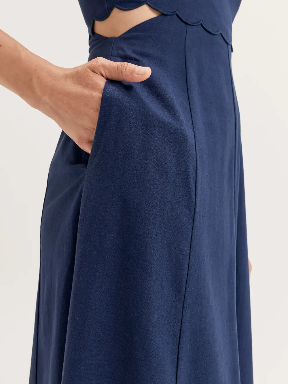 Navy Hollow Scalloped Dresses