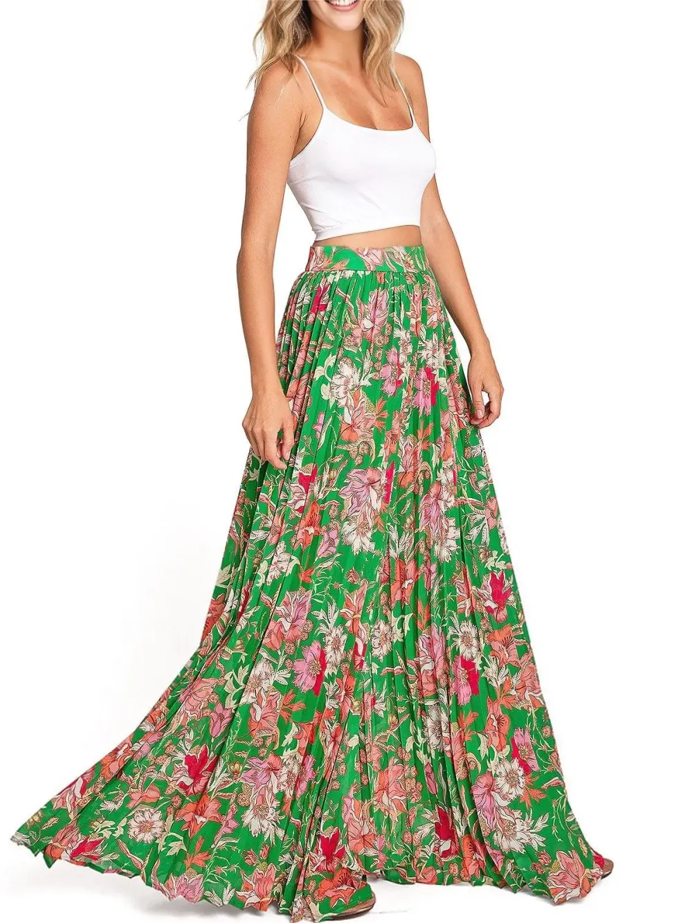 Green and Pink Floral Print Palazzo Pants