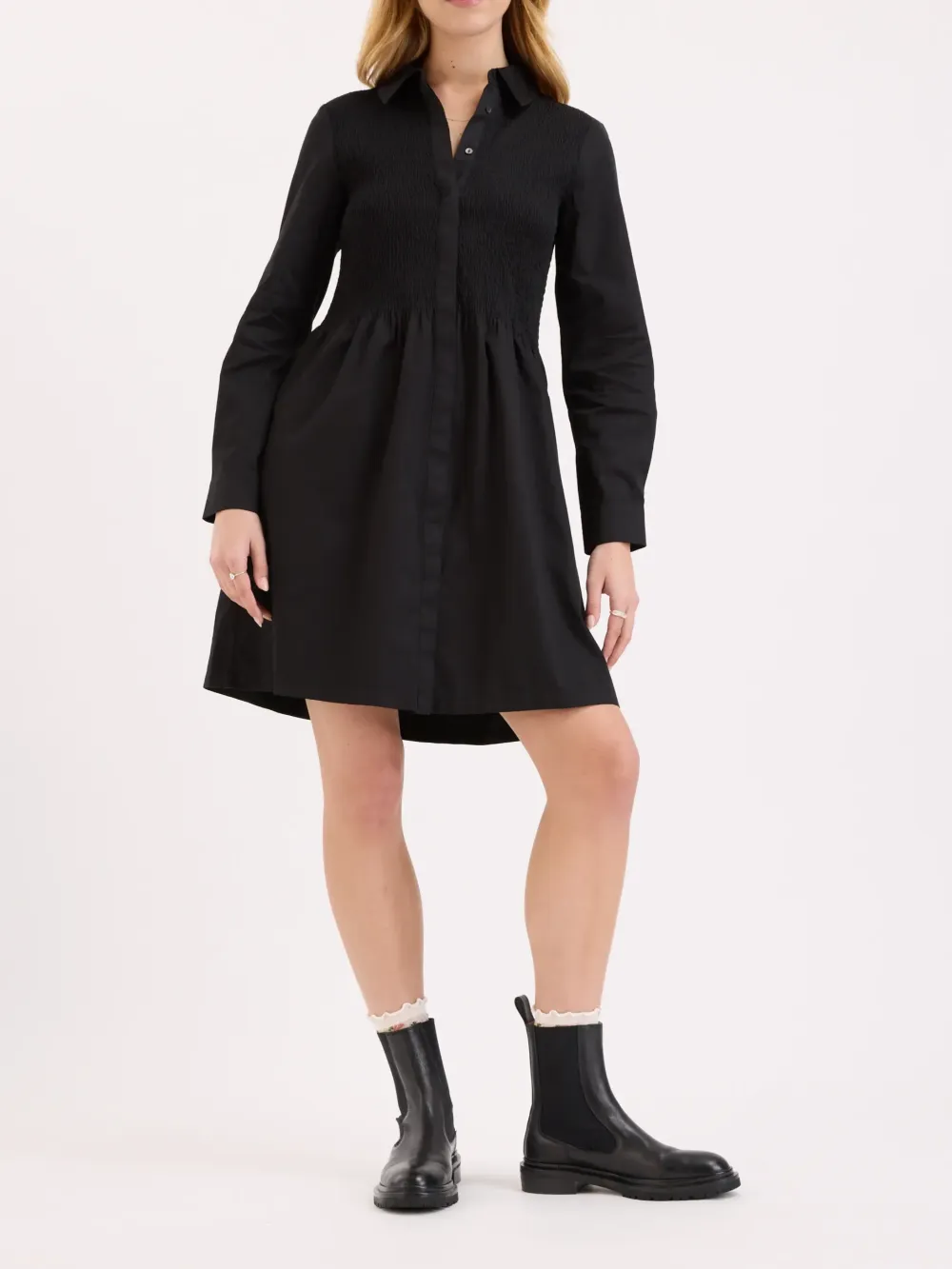 Black Shirred Detail Dress