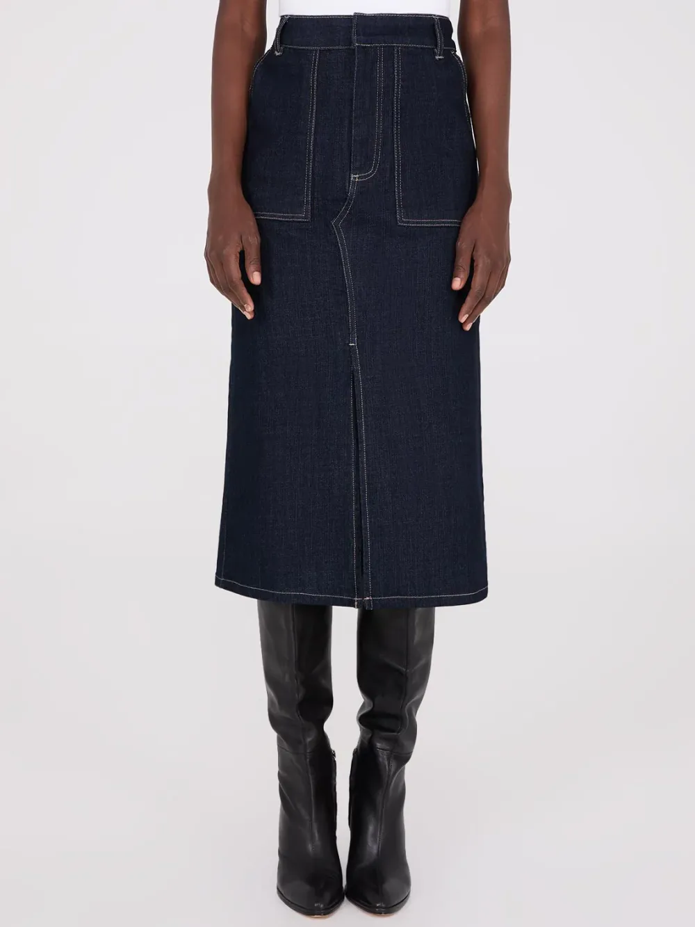 Denim Pencil Skirt With Front Slit