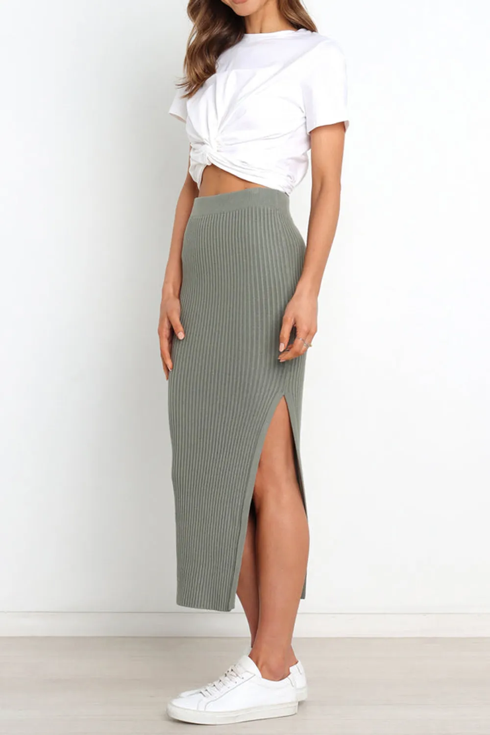 EASYGOING MIDI PLEATED LINEN SKIRT