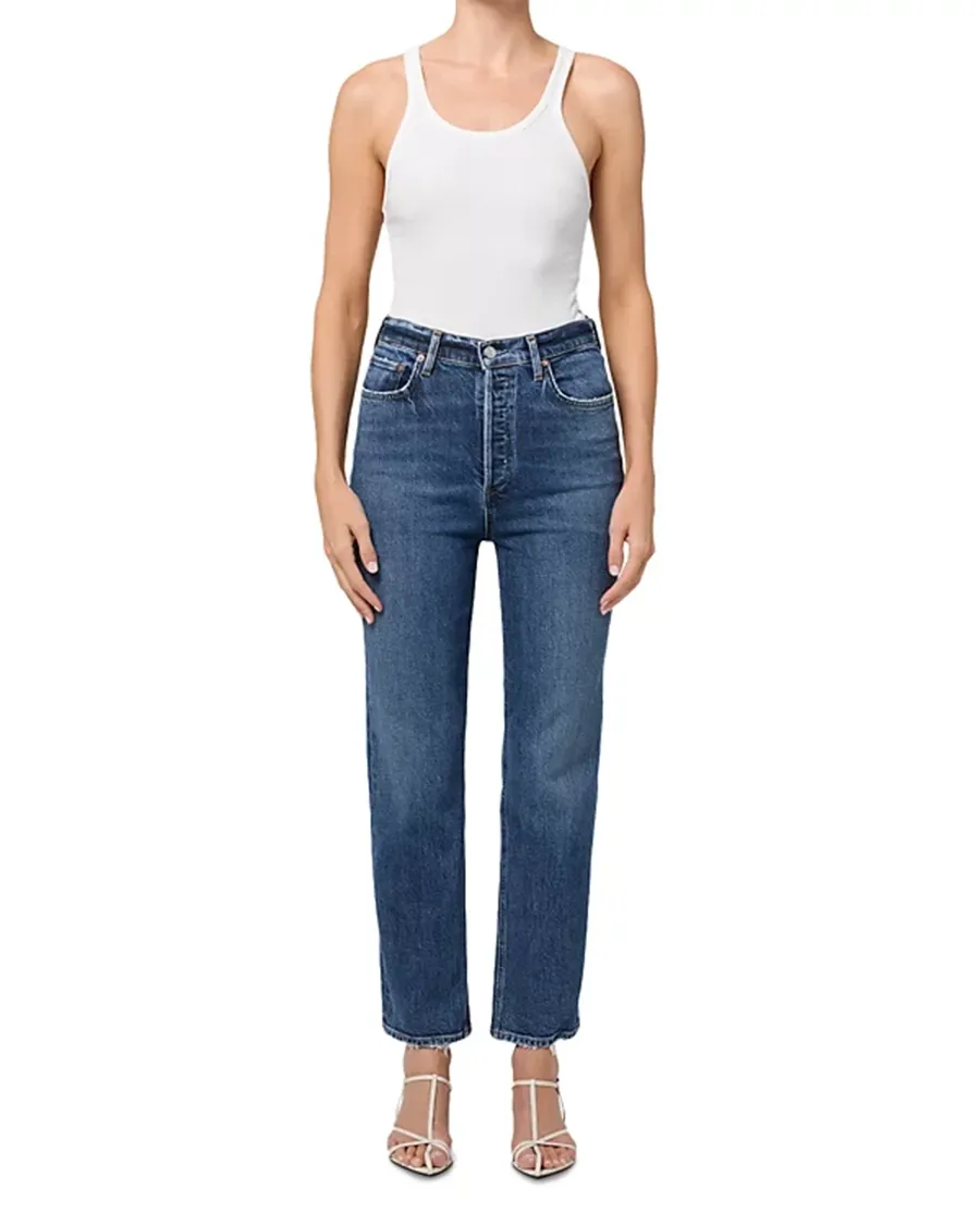 Pinch Waist High Rise Ankle Straight Jeans