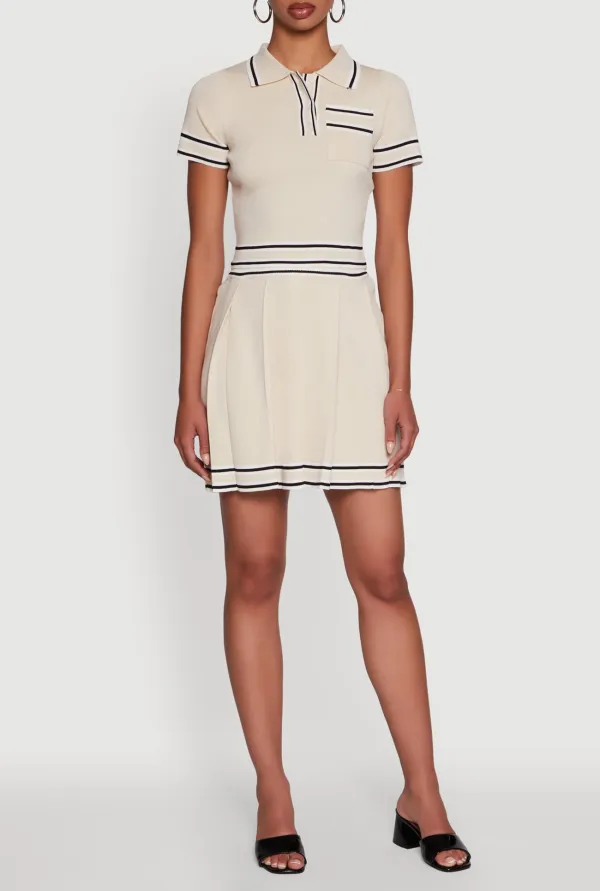 Striped Sports Style Pleated Skirt