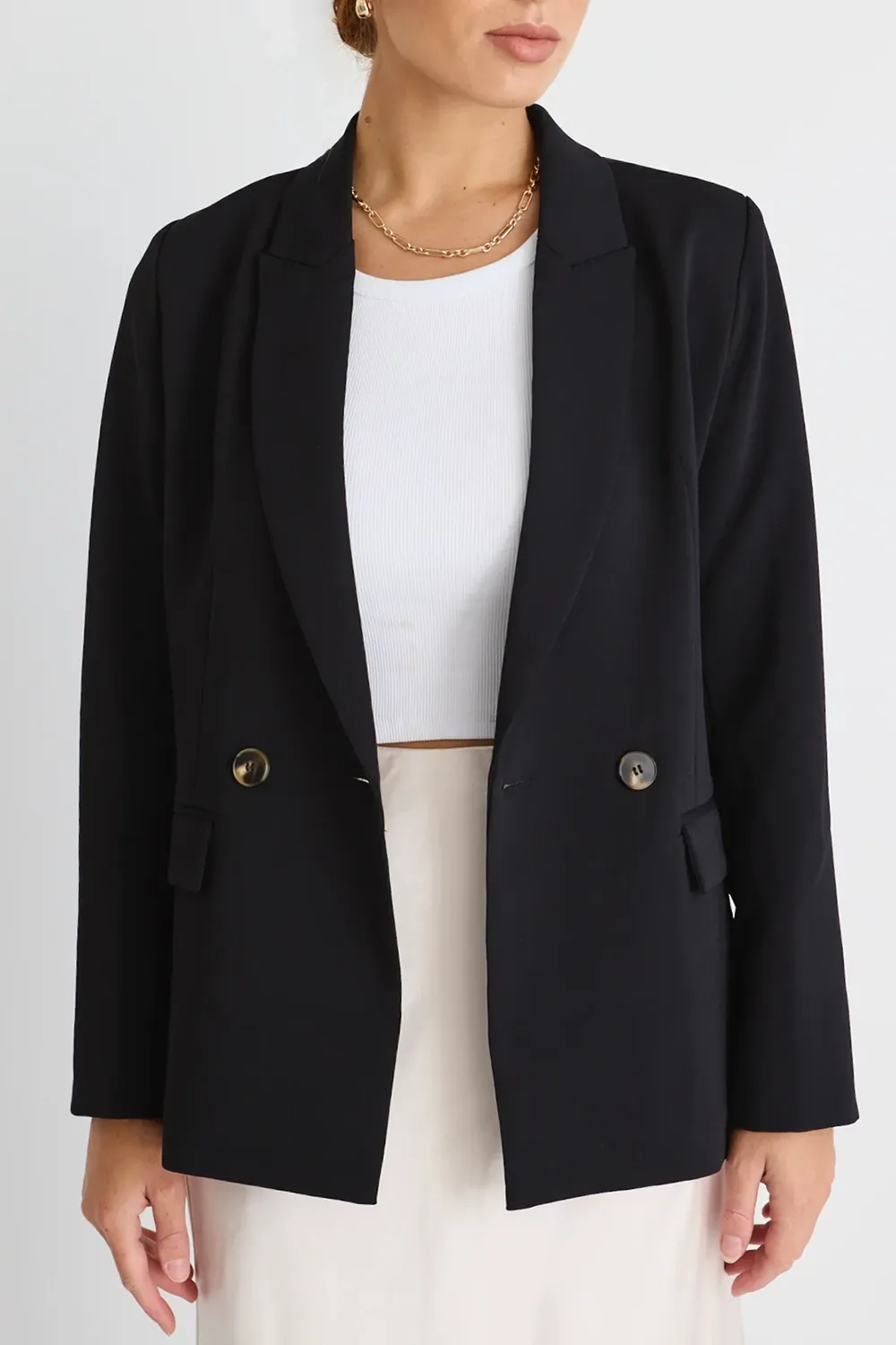 Crepe Black Boyfriend Semi Fitted Blazer