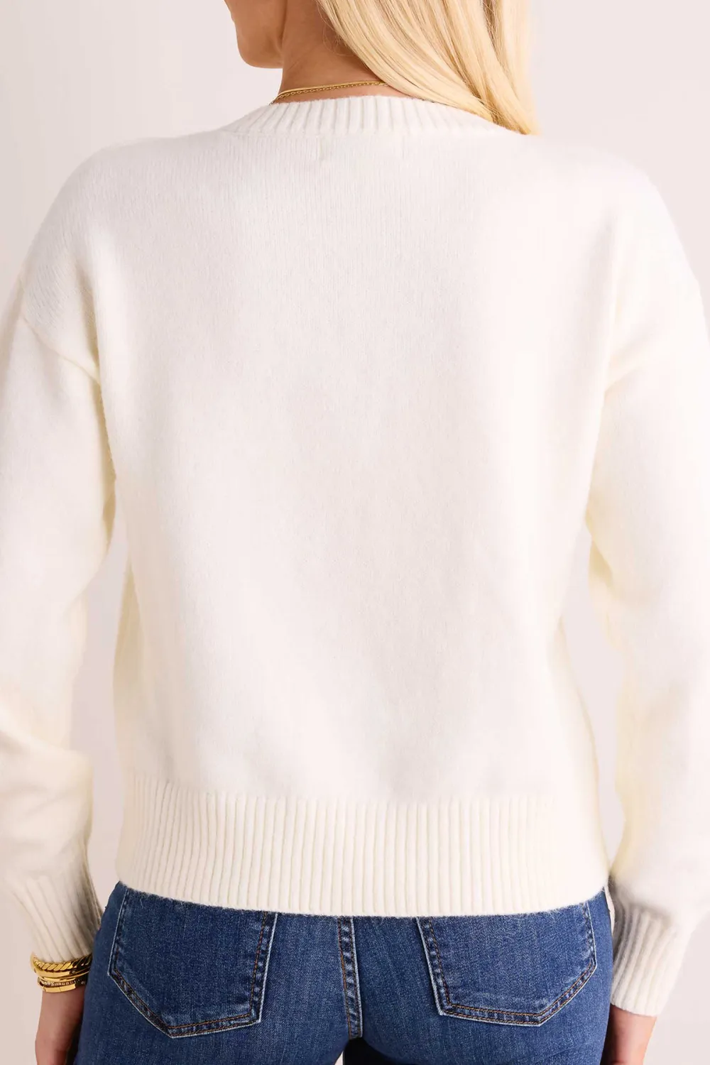 White Cable Knit V-Neck Sweater