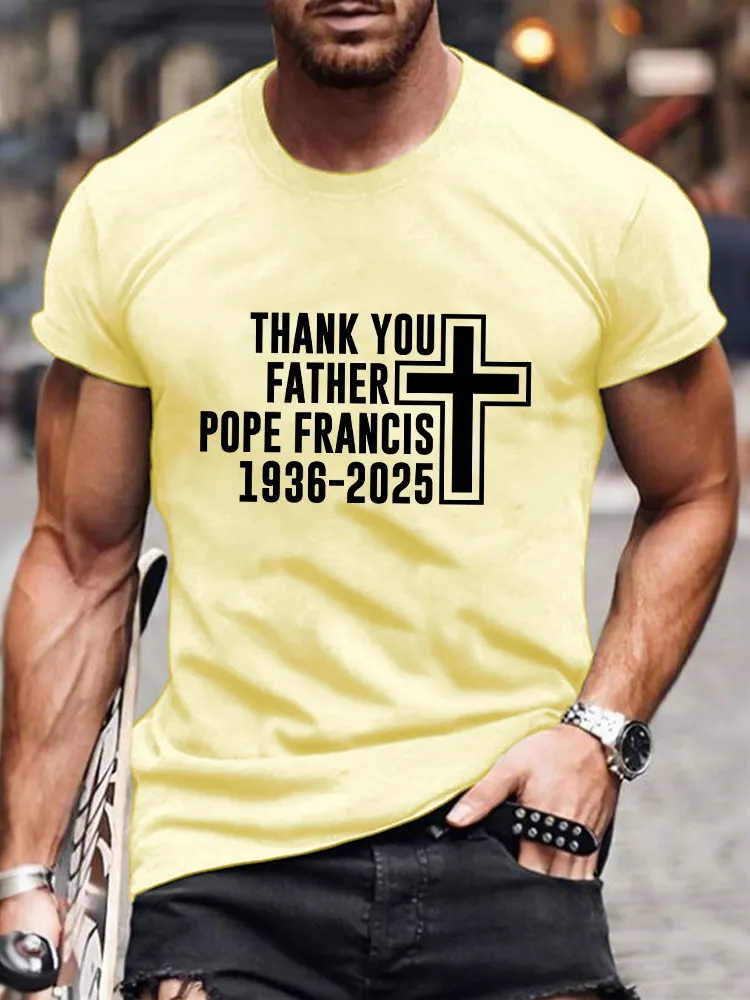 Men's Thank You Father 1936-2025 Print Short Sleeve Round Neck Cotton T-Shirt