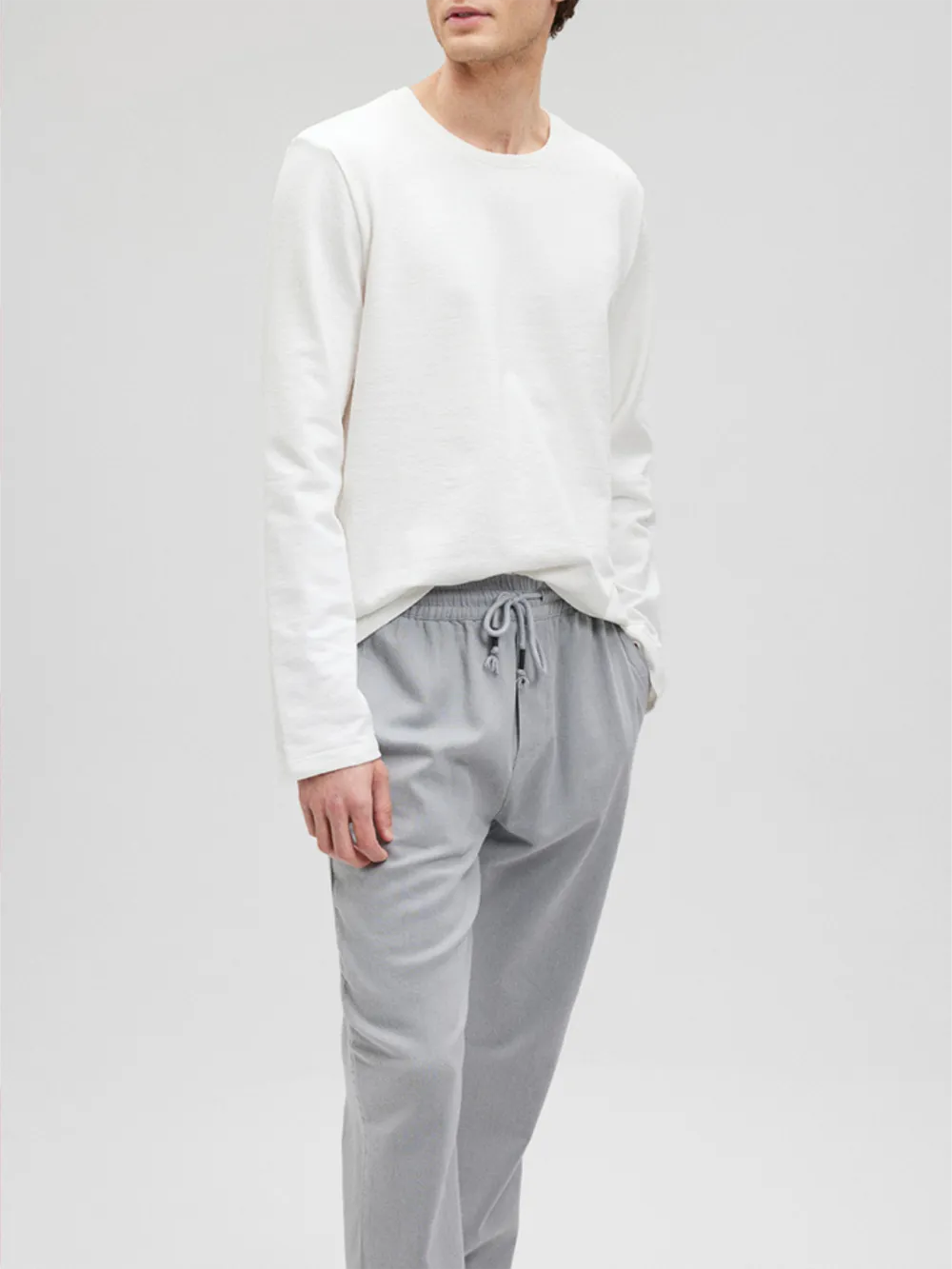 Simple White Long - Sleeve T - Shirt for Men