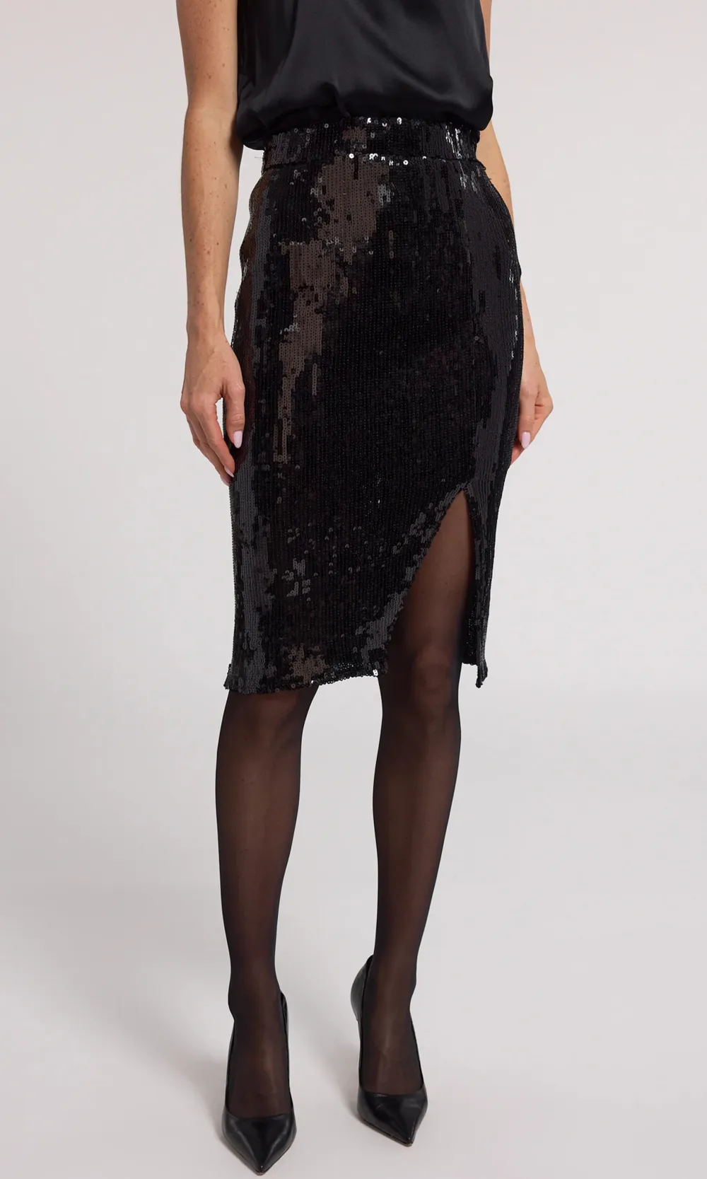 Slit Sequin Midi Skirt