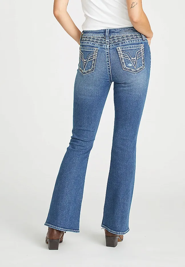 Mid Rise Western Embroidered Yoke Flare Jean