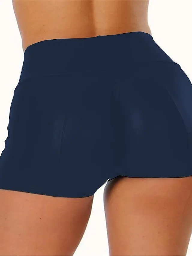 Women's Shorts PU Faux Leather claret Dark Green color Mid Waist Fashion Tights Casual Weekend High Elasticity Short Comfort Solid Color S M L XL 2XL / Slim