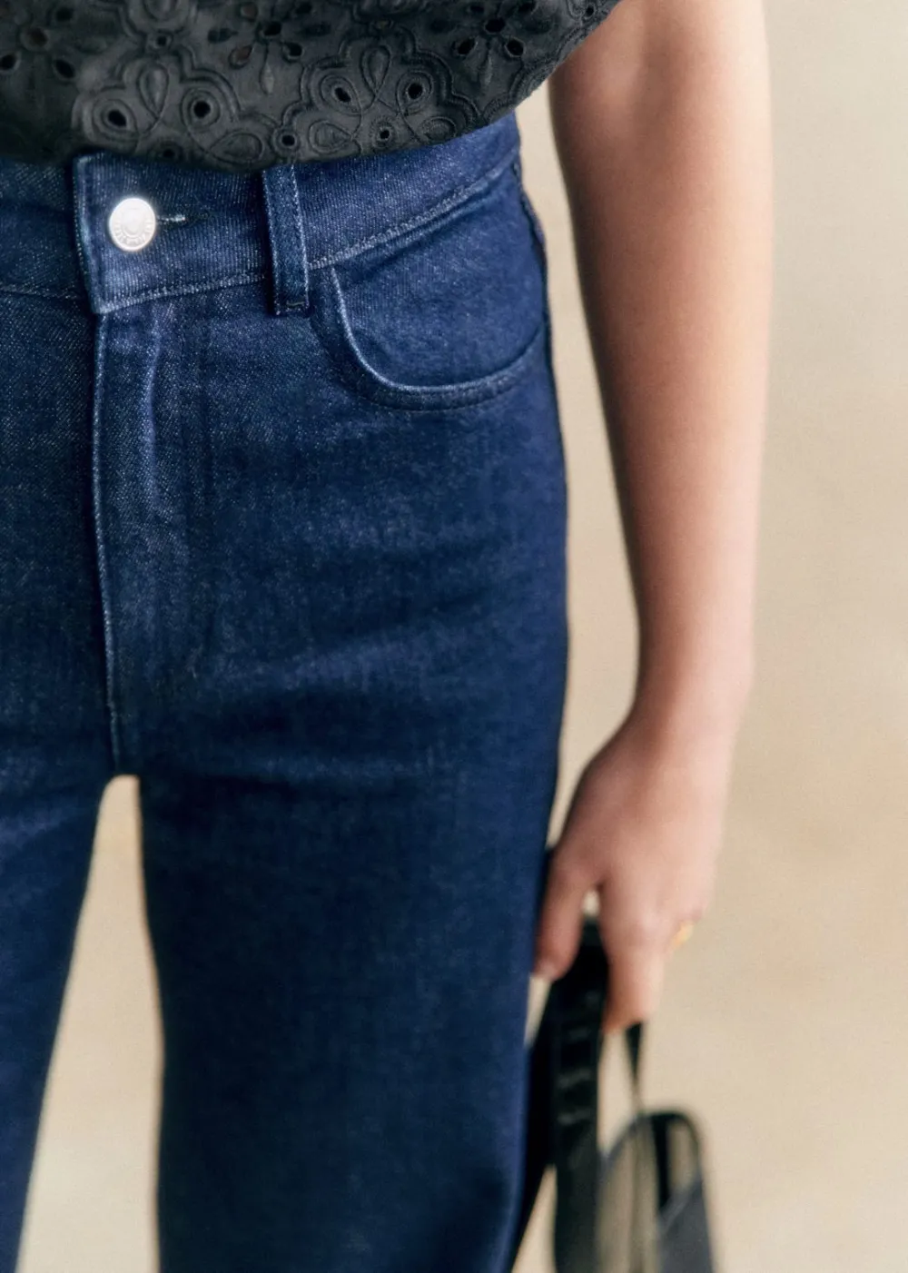 High-Rise Straight-Leg Solid Cotton Jeans