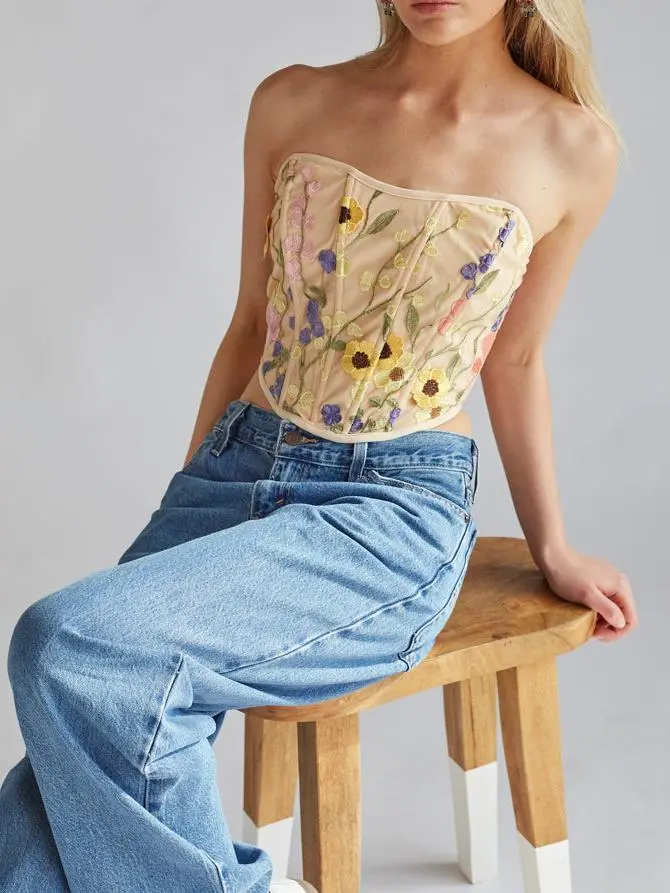 Marigold Strapless Floral Lace Corset Top