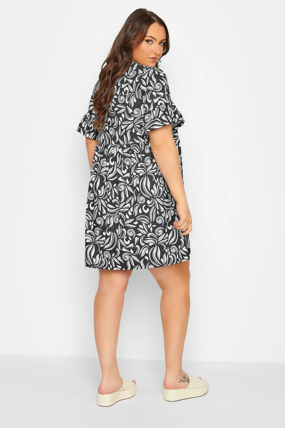 YOURS Curve Black Abstract Print Smock Tunic Dress