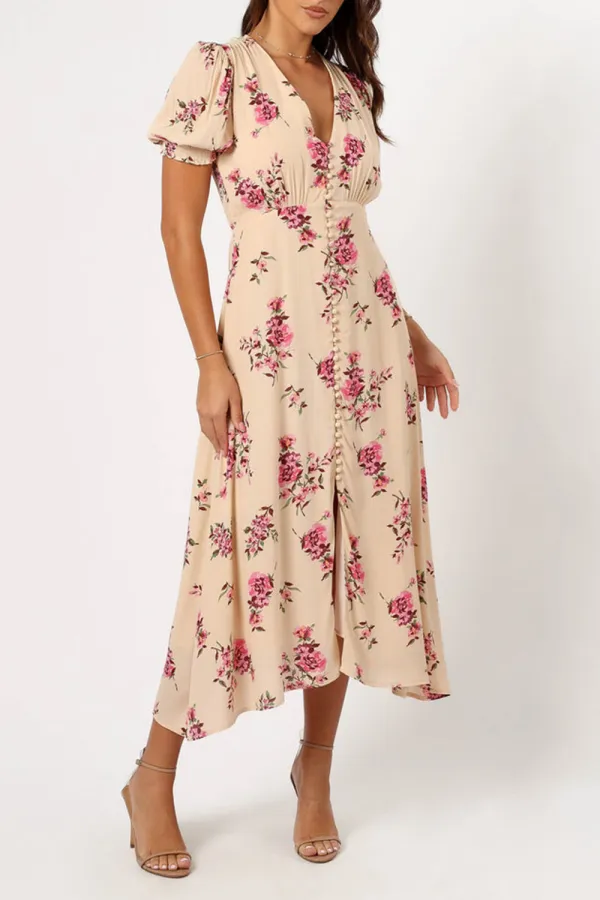 VANILLA ROSE FLORAL MIDI DRESS