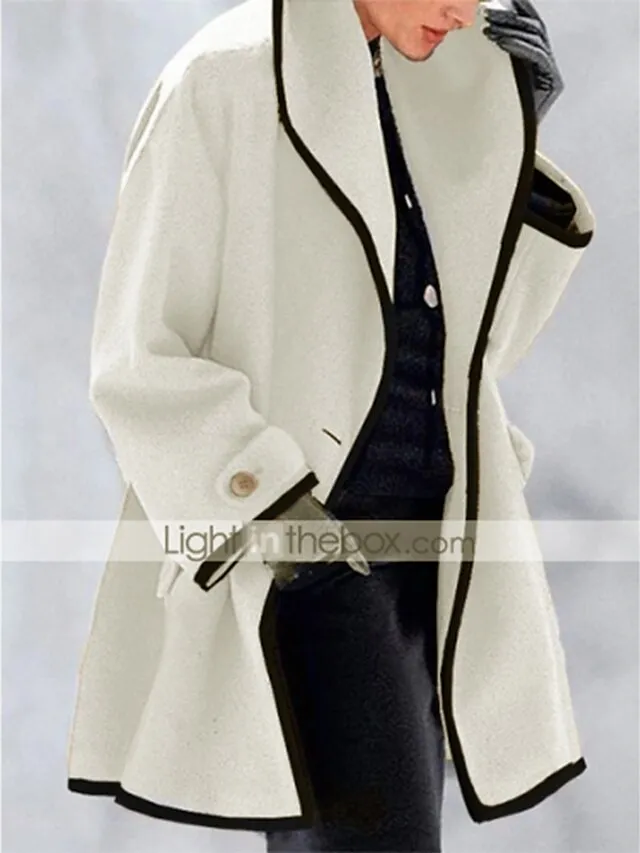 Women's Coat Office Dailywear Casual Winter Fall Long Coat Warm Basic Simple Classic & Timeless Jacket Long Sleeve Solid Color with Pockets Oversize Blue Purple Camel