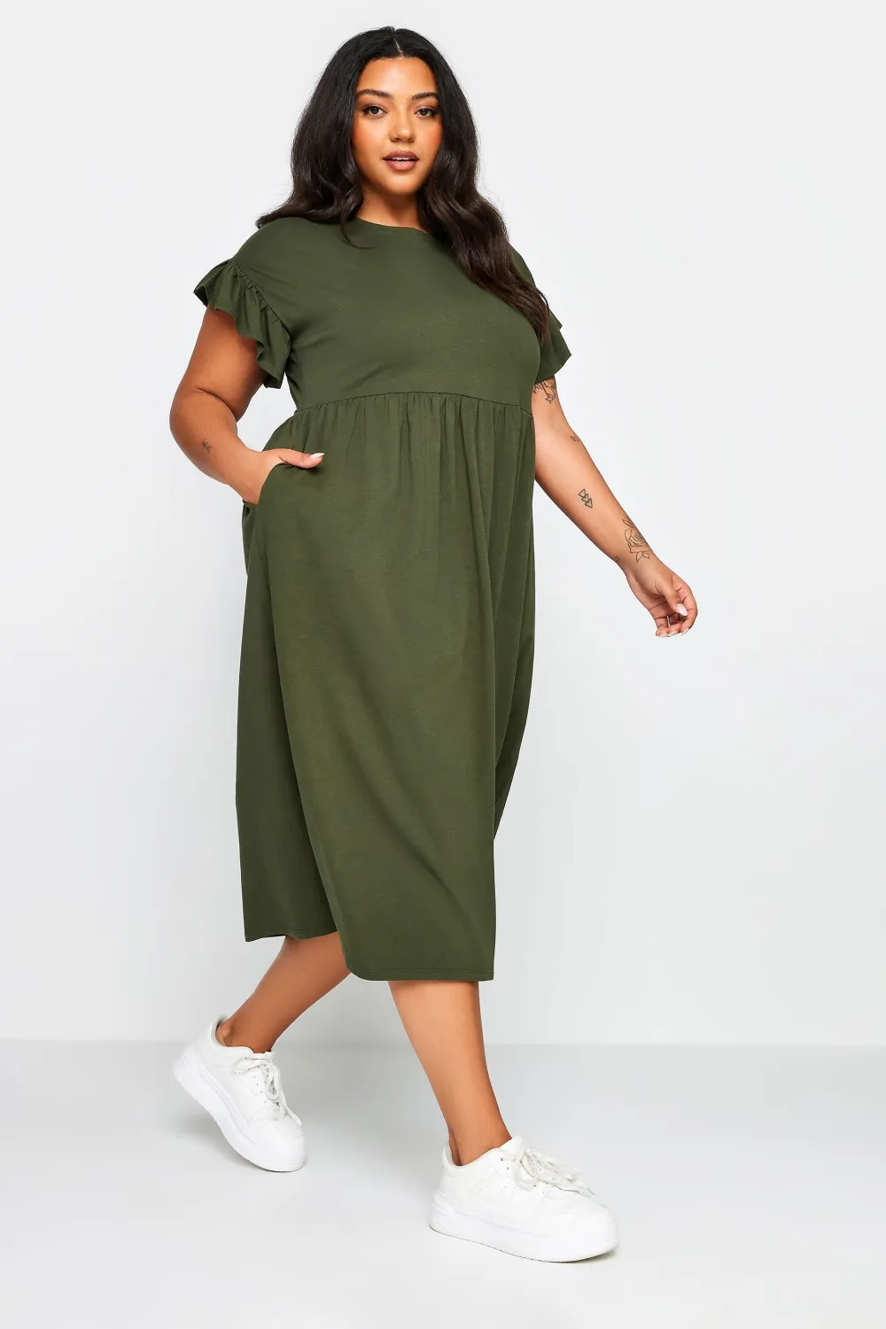 YOURS Curve Khaki Green Pure Cotton Midaxi Dress