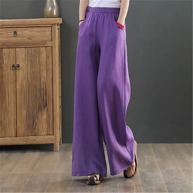 Women's Wide Leg Pants Trousers Baggy 100% Cotton Baggy Mid Waist Fashion Streetwear Office Work Black White S M Autumn / Fall Spring & Summer