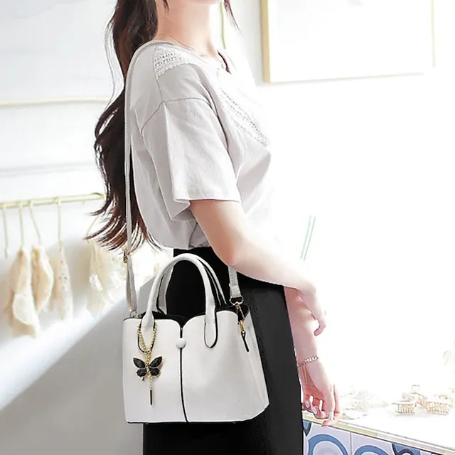 Women's Handbag Crossbody Bag Shoulder Bag PU Leather Shopping Daily Large Capacity Breathable Durable Solid Color Black White Pink