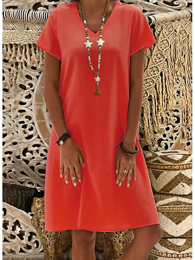 Women's Casual Dress Casual Dress Shift Dress Pure Color Pocket V Neck Midi Dress Basic Daily Vacation Short Sleeve Loose Fit Black Yellow Light Green Summer Spring S M L XL XXL