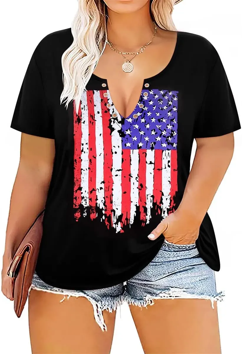 TIYOMI Plus Size T Shirt for Women Short Sleeve Tunic Cross Line Shirts Round Neck Tops Summer Blouse XL-5XL 14-28