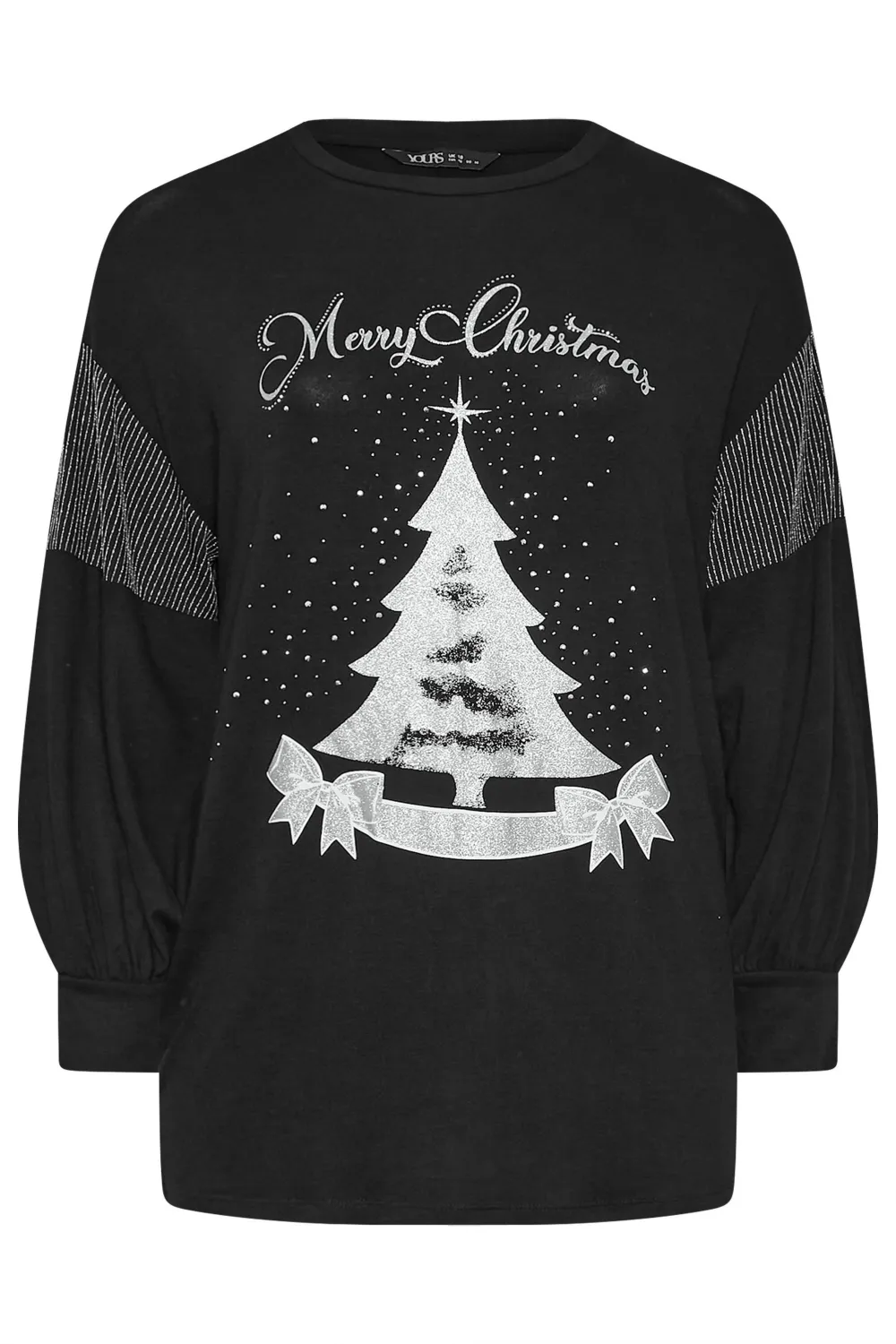 YOURS Curve Black 'Merry Christmas' Printed Sweatshirt