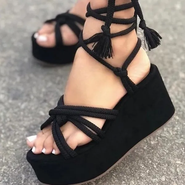 Women's Sandals Lace Up Sandals Strappy Sandals Wedge Sandals Wedge Heels Outdoor Office Daily Summer Lace-up Platform Wedge Heel Round Toe Open Toe Casual Sweet Walking Shoes Synthetics Lace-up