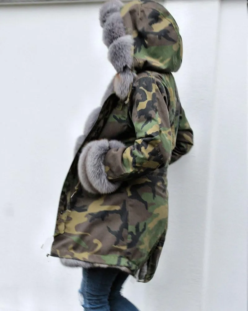Womens Hooded Camouflage Warm Winter Coats Faux Fur Jacket Parka Overcoat