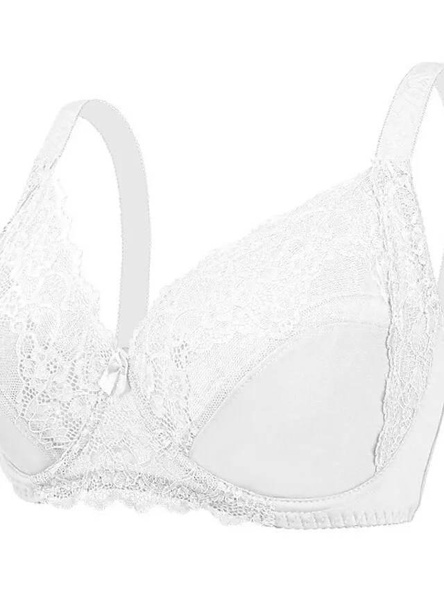 Women's Curve Plus Size Bra Solid Floral Lace Deep U Fall Winter Lace Bras 3/4 Cup Black White Red Big Size 85/38E 90/40E 95/42E 100/44E