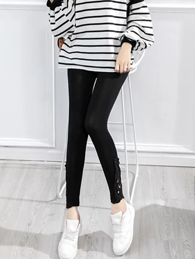 Women's Leggings Black White Grey Fashion Casual Daily Lace Ankle-Length Tummy Control Solid Colored L XL 2XL 3XL 4XL