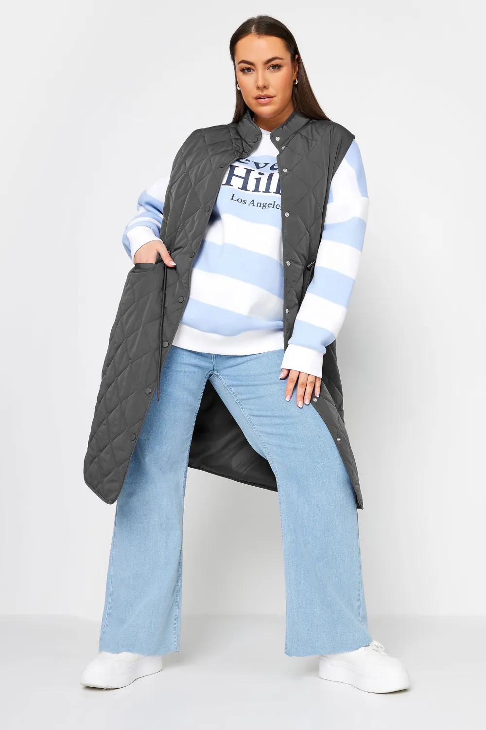 YOURS Curve Green Lightweight Quilted Midi Gilet