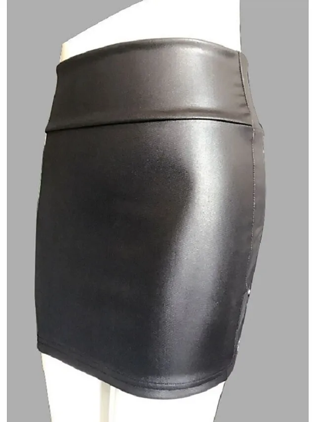 Women's Pencil Bodycon Work Skirts Mini Faux Leather Black Red Brown Skirts Spring High Waist Sexy Daliy S M L