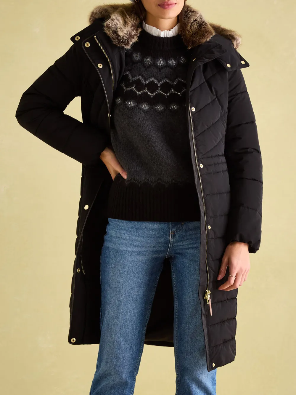 Black Showerproof Longline Padded Coat