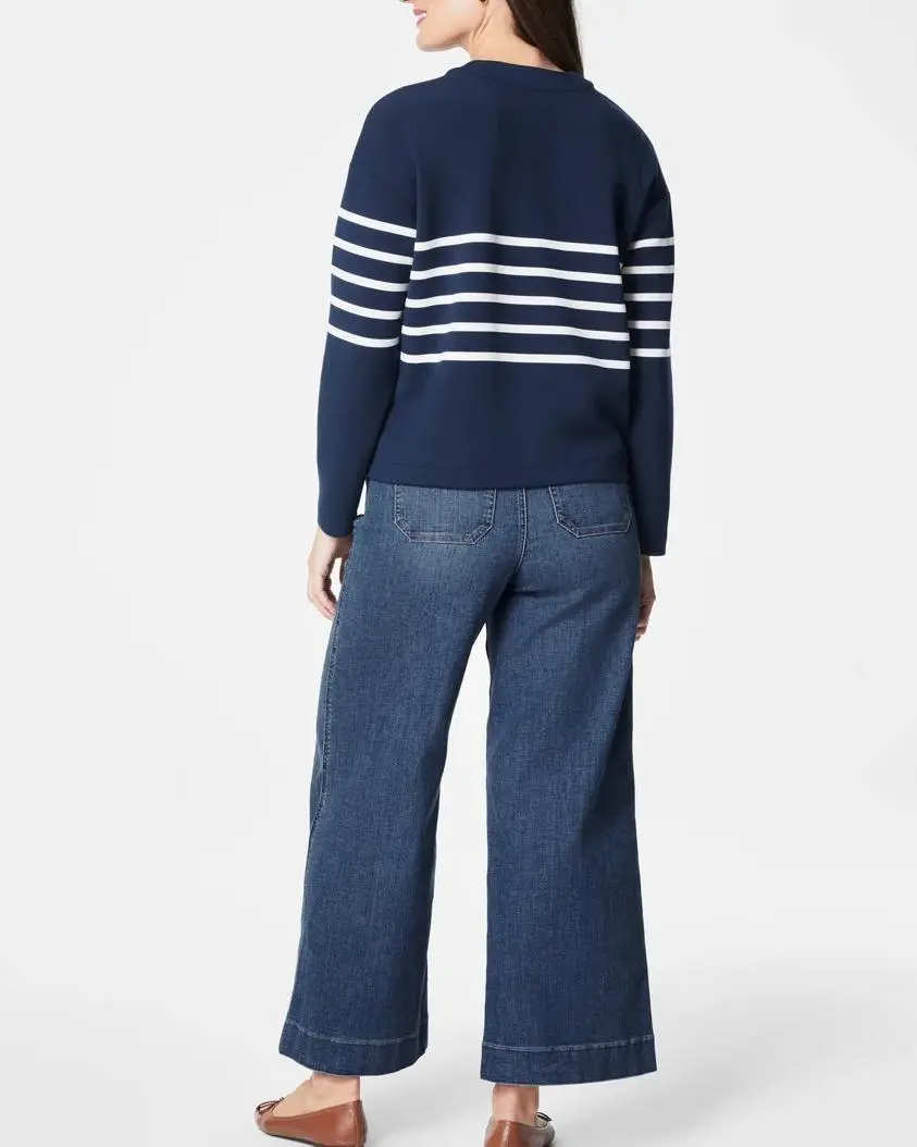 Midnight Navy Stripe V-Neck Cardigan