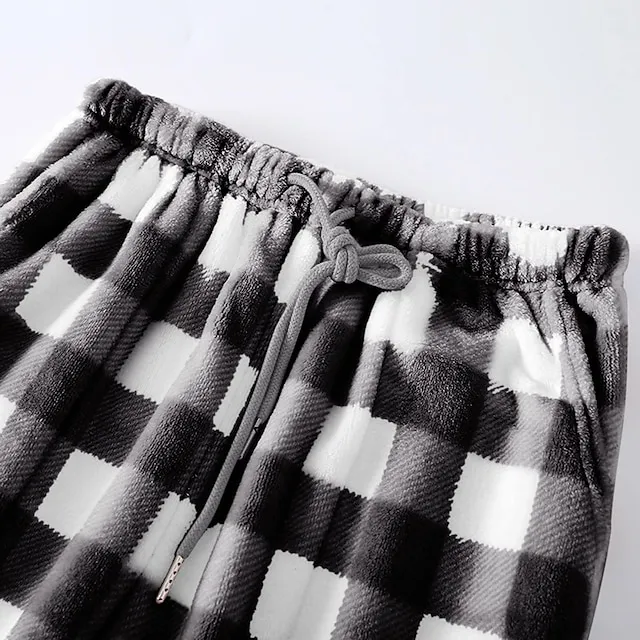 Women's Christmas Pajamas Winter Pants Nighty Pjs Grid / Plaid Fashion Simple Comfort Party Xmas Home Bed Flannel Warm Breathable Long Pant Elastic Waist Winter Fall Blue Pink / Sweet / Gift / Print
