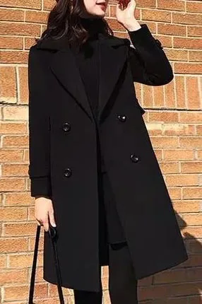 Solid Casual Lapel Mid Length Coat