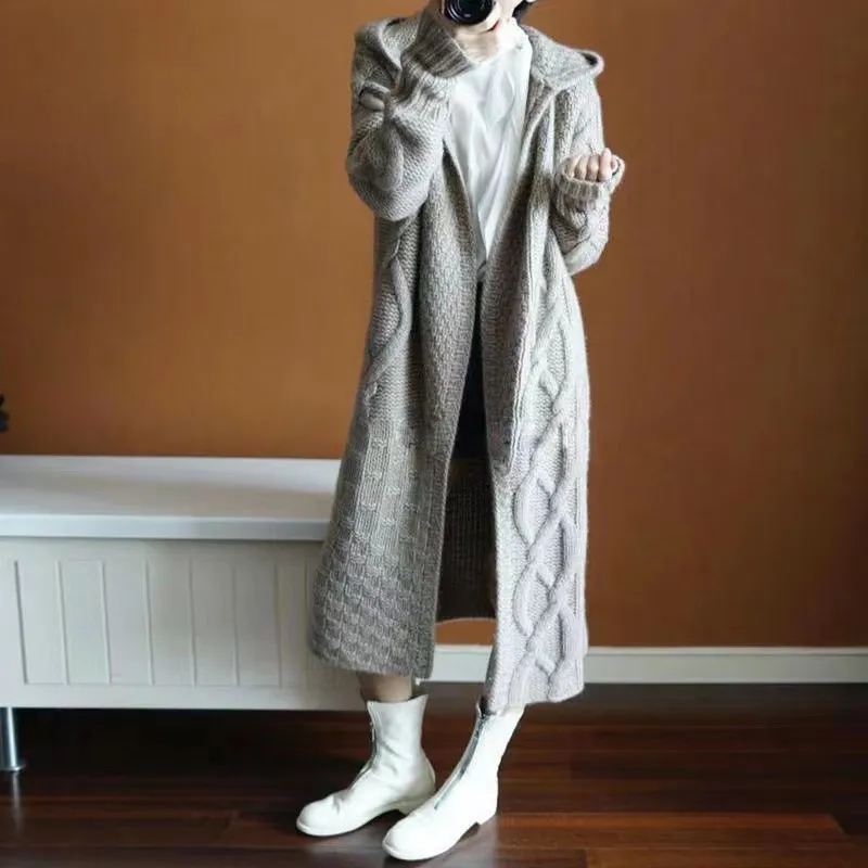 Oversized Solid Knit Hooded Cardigan